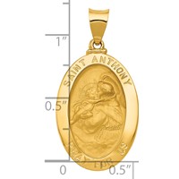 14K Yellow Gold Polished and Satin Hollow St. Anthony Medal Oval Pendant view 3