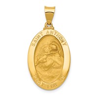 14K Yellow Gold Polished and Satin Hollow St. Anthony Medal Oval Pendant view 1