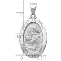 14K White Gold Polished and Satin Hollow St. Anthony Medal Oval Pendant view 3