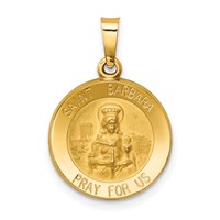 14K Yellow Gold Polished and Satin Hollow St. Barbara Medal Pendant view 1