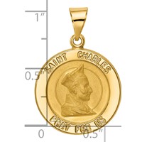 14K Yellow Gold Polished and Satin Hollow St. Charles Medal Pendant view 3
