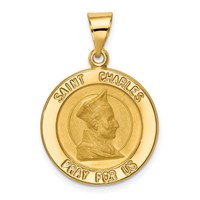 14K Yellow Gold Polished and Satin Hollow St. Charles Medal Pendant view 1
