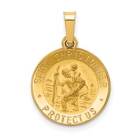14K Yellow Gold Polished and Satin Hollow St. Christopher Medal Pendant view 1