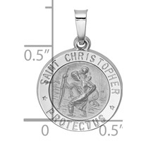14K White Gold Polished and Satin Hollow St Christopher Medal Pendant view 3