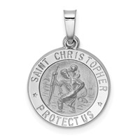 14K White Gold Polished and Satin Hollow St Christopher Medal Pendant view 1