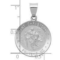 14K White Gold Polished and Satin Hollow St Christopher Medal Round Pendant view 3