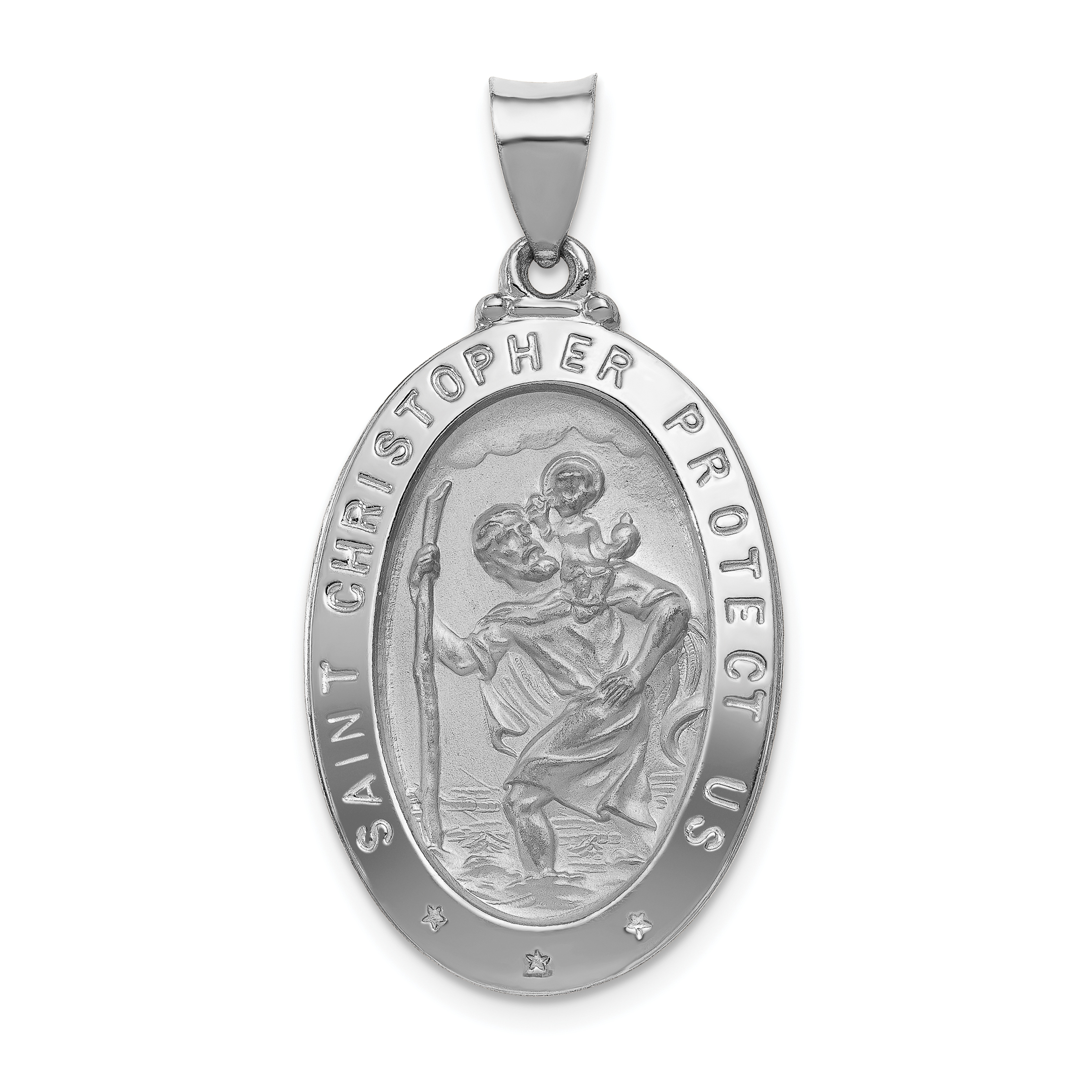 14k Gold Polished and Satin Hollow St Christopher Medal Oval Pendant ...