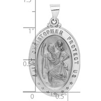 14K White Gold Polished and Satin Hollow Saint Christopher Medal Oval Pendant view 3