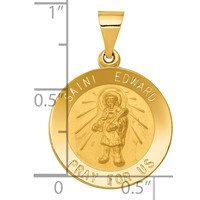 14K Yellow Gold Polished and Satin Hollow St Edward Medal Round Pendant view 3