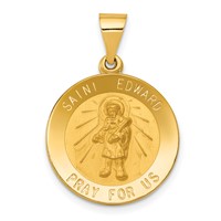 14K Yellow Gold Polished and Satin Hollow St Edward Medal Round Pendant view 1
