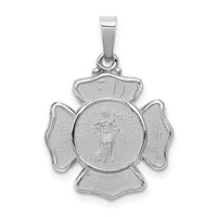 14K White Gold Polished and Satin Hollow St Florian Badge Medal Pendant view 1