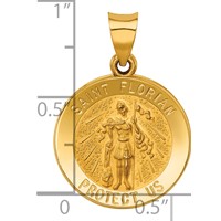 14K Yellow Gold Polished and Satin Hollow St Florian Medal Round Pendant view 3