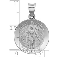 14K White Gold Polished and Satin Hollow St Florian Medal Round Pendant view 3