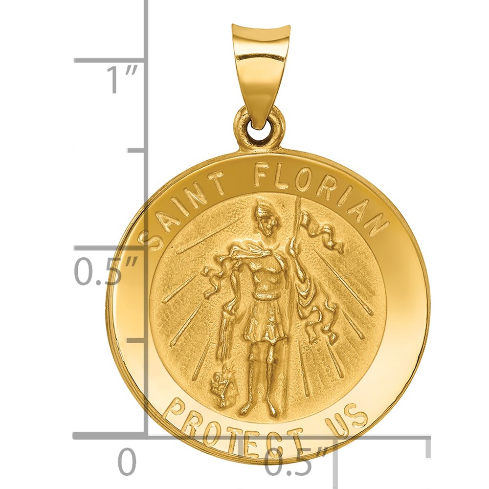 14k Polished and Satin St Florian Medal Hollow Pendant (XR1319)