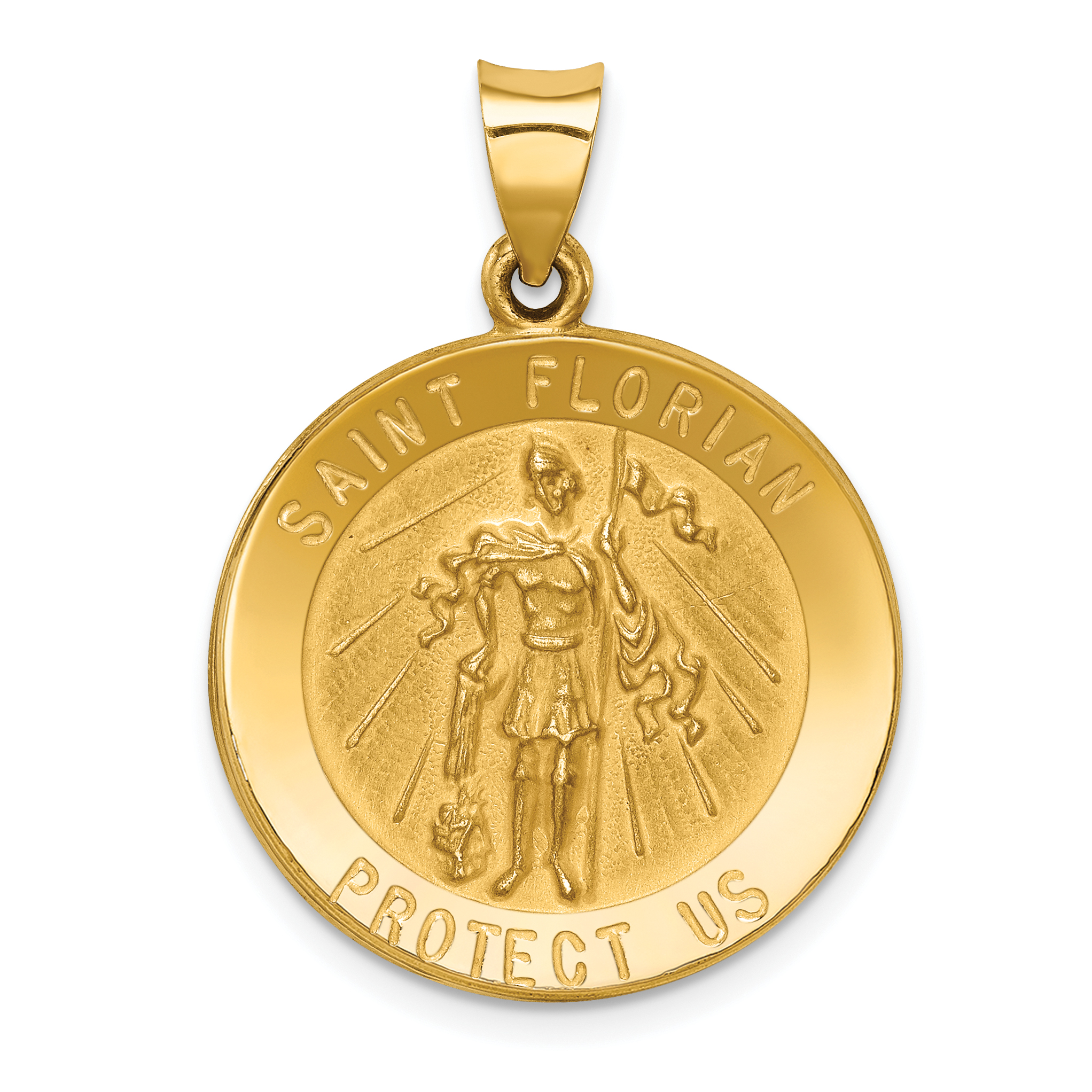 14k Polished and Satin St Florian Medal Hollow Pendant (XR1319)