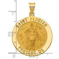 14K Yellow Gold Polished and Satin Hollow Large St Florian Medal Round Pendant view 3