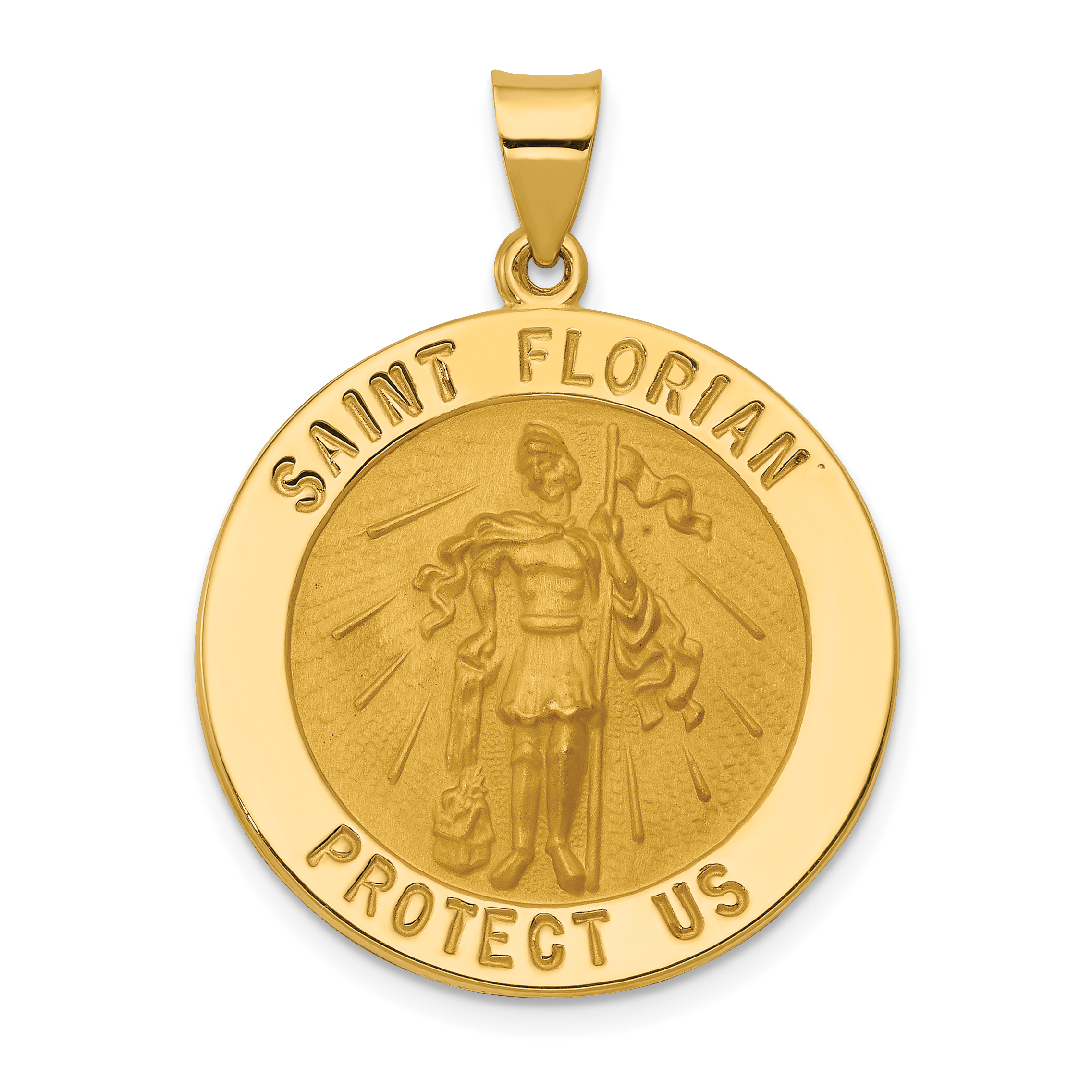 14k Polished and Satin St Florian Medal Hollow Pendant (XR1320)