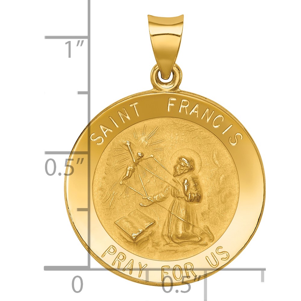14k Polished and Satin St Francis Medal Hollow Pendant (XR1323)