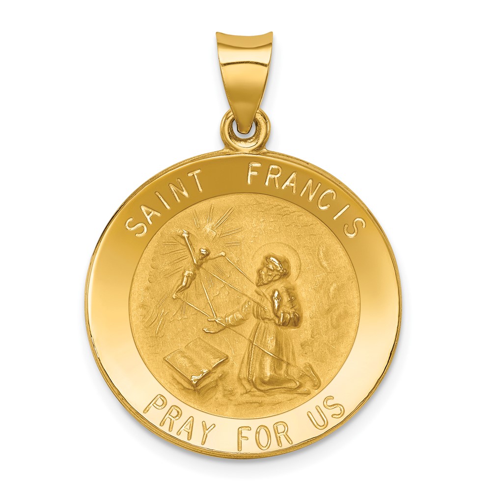 14k Polished and Satin St Francis Medal Hollow Pendant (XR1323)