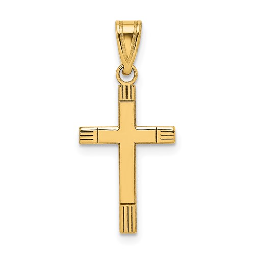 14K Yellow Gold Laser Etched Cross Pendant