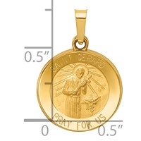 14K Yellow Gold Polished and Satin Hollow Saint Gerard Medal Round Charm view 3