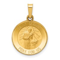 14K Yellow Gold Polished and Satin Hollow Saint Gerard Medal Round Charm view 1