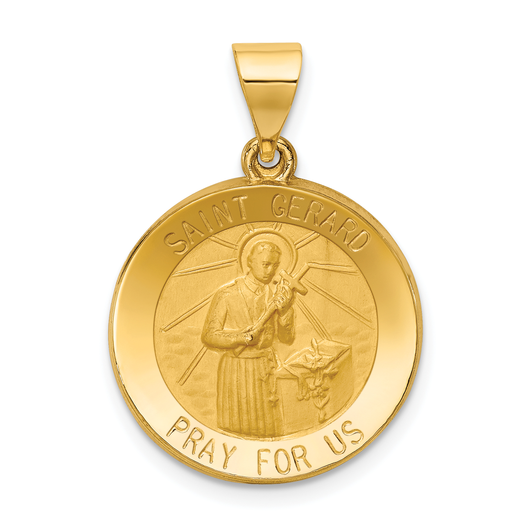 14k Polished and Satin St Gerard Medal Hollow Pendant (XR1331)