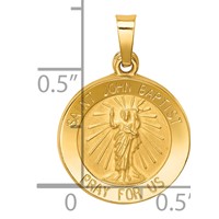 14K Yellow Gold Polished and Satin Hollow St John the Baptist Medal Round Pendant view 3