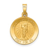 14K Yellow Gold Polished and Satin Hollow St John the Baptist Medal Round Pendant view 1