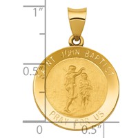14K Yellow Gold Polished and Satin Hollow St John the Baptist Medal Round Pendant view 3
