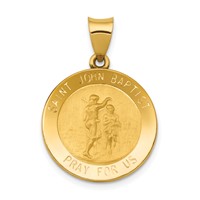 14K Yellow Gold Polished and Satin Hollow St John the Baptist Medal Round Pendant view 1
