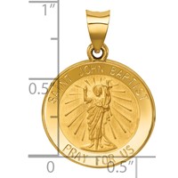 14K Yellow Gold Polished and Satin Hollow St John the Baptist Medal Round Pendant view 3