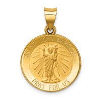 14K Yellow Gold Polished and Satin Hollow St John the Baptist Medal Round Pendant view 1