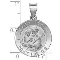 14K White Gold Polished and Satin Hollow St Joseph Medal Round Pendant view 3