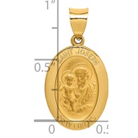 14K Yellow Gold Polished and Satin Hollow St Joseph Medal Oval Pendant view 3