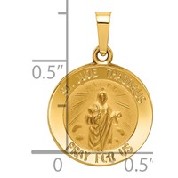 14K Yellow Gold Polished and Satin Hollow St Jude Thaddeus Medal Round Pendant view 3