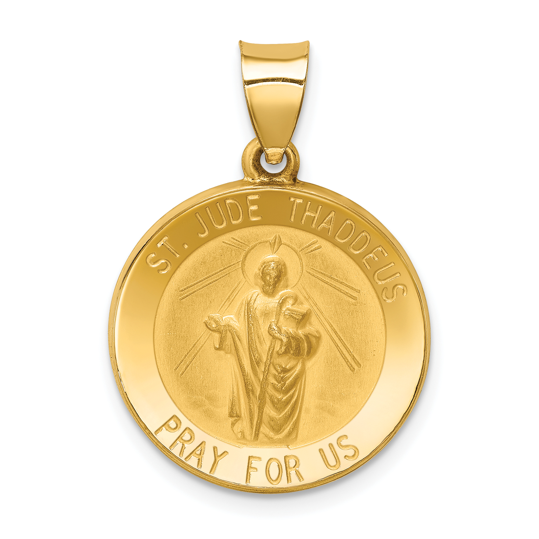 14k Polished and Satin Hollow St Jude Thaddeus Medal Round Pendant ...
