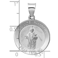 14K White Gold Polished and Satin Hollow St Jude Thaddeus Medal Round Pendant view 3