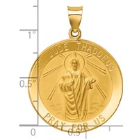 14K Yellow Gold Polished and Satin Large Hollow St. Jude Thaddeus Medal Round Pendant view 3
