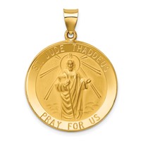 14K Yellow Gold Polished and Satin Large Hollow St. Jude Thaddeus Medal Round Pendant view 1