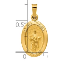 14K Yellow Gold Polished and Satin Hollow St Jude Thaddeus Medal Oval Pendant view 3