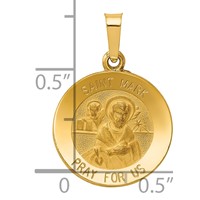 14K Yellow Gold Polished and Satin Hollow St Mark Medal Round Pendant view 3