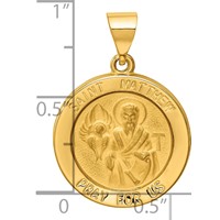 14K Yellow Gold Polished and Satin Hollow St Matthew Medal Round Pendant view 3
