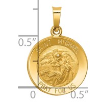 14K Yellow Gold Polished and Satin Hollow St. Michael Medal Round Pendant view 3