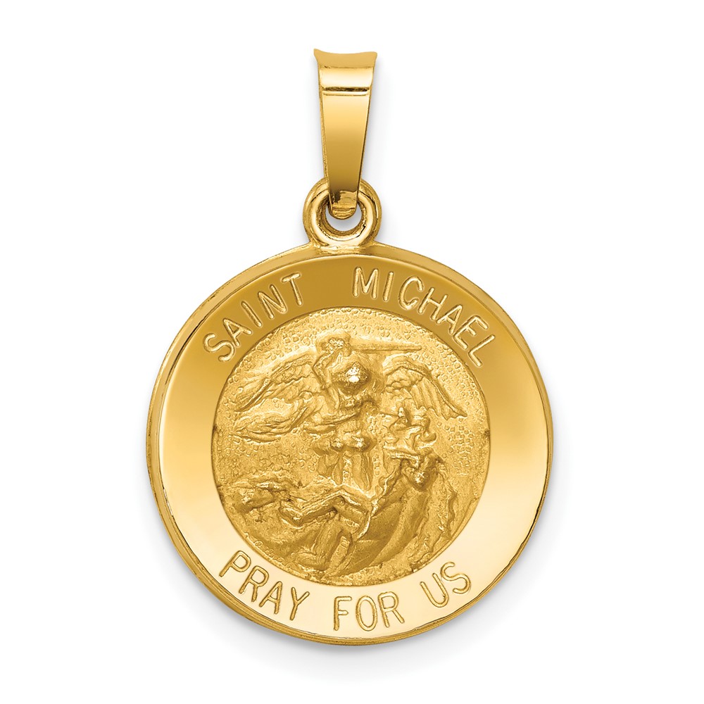 14k Polished and Satin St Michael Medal Hollow Pendant (XR1362)