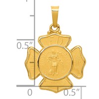 14K Yellow Gold Polished and Satin Hollow St Florian F.d. Badge Medal Pendant view 3