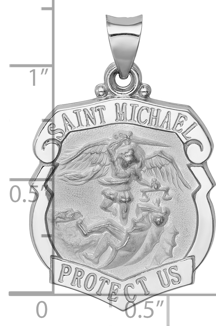 14K Gold Polished and Satin Hollow Large St. Michael Medal Badge Pendant XR1369 - Picture 3 of 4