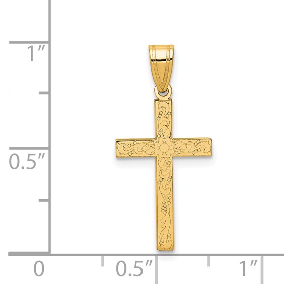 Gold Etched Floral Design Cross Pendant
