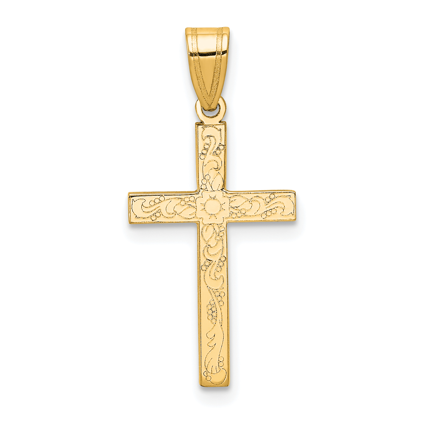 14k Etched Floral Cross Pendant (XR137)