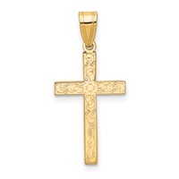 14K Yellow Gold Etched Floral Cross Pendant view 1